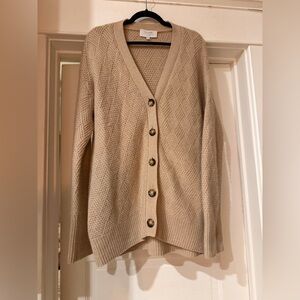 La Ligne Basket Stitch 100% Cashmere V-Neck Button Cardigan